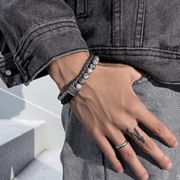 New Matte Map Stone For Men Double Layer Beaded OT Buckle Lucky Bead Titanium Steel Versatile Bracelet Jewelry Trend