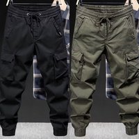 Pantalones tácticos cargo para hombre - Ropa de trabajo verde militar para exteriores con puños holgados, tela de algodón resistente para senderismo