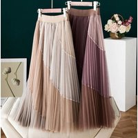 Clothing velvet pleated skirt mesh skirt high waist slim elastic waist mid length skirt large hem skirt skirt trendy