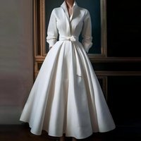 Clothing French light wedding dress bride retro simple forest style stand collar long style temperament v neck going out evening dress female
