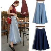 retro high waist denim skirt slim line big swing skirt simple denim skirt long skirt