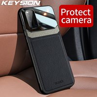 KEYSION Fashion Shockproof Case VIVO IQOO Neo 3 Leather Lens Tempered Glass Phone Back Cover