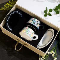 Vintage French Garden Ceramic Coffee Cup & Saucer Set – Elegant Floral Design Perfect Café Home & Gifting 