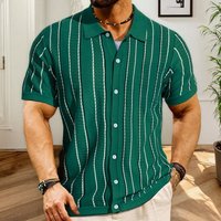 Men's Clothing Summer New Short Sleeved Striped Sweater Fashion Cardigan Knitted Polo Shirt
