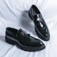 Korean version spring thick soled glossy fringe loafers fashionable small leather shoes