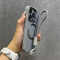 Luxury Lightning Magnetic Phone Case Short Lanyard Camera Holder IPhone 16 15 14 13 12 11 Pro Max Plus Soft Silicone Back Cover