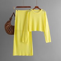 Clothing summer hollow knit sweater long skirt fashionable two piece skirt