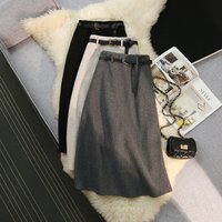 Thick brushed woolen simple skirt for women new slim high waist A line medium long swing skirt