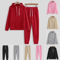 2025 Korean Style New Solid Color Plus Size Long Sleeve Hooded Sweatshirt For Women Casual Loose Two-Piece Set