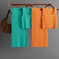 Clothing Sleeveless Vest Top Skirt Knitted Two Piece Suit