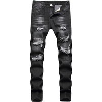 Manufacturer’s Ready Stock Summer Black European And American Casual Youth Trousers Non Elastic Mid Waist Multi Hole Straight Jeans