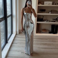 Women's hot-selling suspender backless sequined long dress