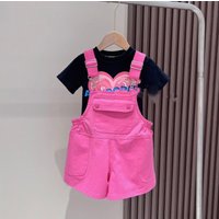 Baby clothes Girls love suspenders set summer thin casual wear girls big children two-piece set