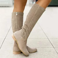 Autumn Winter Artificial Suede Casual Low Heels University Style Shoes Zipper 40 43 Knee High Boots