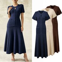 Elegant round Neck Short Sleeve Dress for Women Slimming Waist Long Knitwear Casual Fashion Spring/Autumn Summer