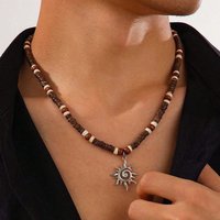 European And American Hot Summer Beach Bohemian Style Men's Surf Necklace Simple Wooden Bead Collarbone Chain Jewelry
