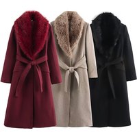 Elegant Wool Coat Faux Fur Collar – Slim Fit Long Coat Chic Winter Outerwear Office & Casual Wear