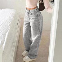 High Waist Straight Leg Loose Fit Casual Denim Pants Comfortable Cotton Blend Wide Leg Trousers Street Style