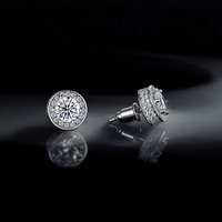 Men's Single Stud Earring With Full Diamond Design, Hip-Hop Style White Gold Zirconia Earrings For Women, High-End Look, Stylish & Colorfast