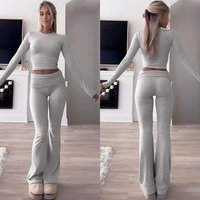  Casual Sportswear Set – Long Sleeve Round Neck Top & Flared Pants Yoga Gym & Lounge