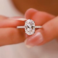 Live Wholesale Luxury European American Four Prong Simulated Moissanite Diamond Large Carat Oval Pigeon Egg Ring