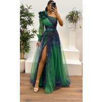 Women’s Clothing spring and autumn new oblique shoulder mesh print dress INS casual loose party dress