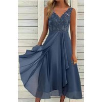 Dress Chiffon Spliced Lace Hollow Long Dress Bridesmaid Evening Dress Sleeveless