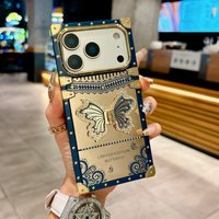 Square Electroplating Anti drop Special Mobile Phone Case 13Promax hardware Bracket Mobile Phone Case 14Promax butterfly Pattern Mobile Phone