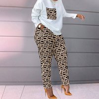 fashion print long sleeve large loose casual two piece set