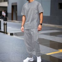 Clothing Summer Heavy Solid Jacquard Round Neck Short Sleeved T Shirt Trousers Outdoor Leisure Two Sets