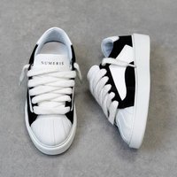 Numeris Shoes Casual Sneakers Flat Round Toe Lace Up Classic Versatile Genuine Leather Sneakers.