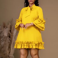 Women's Clothing solid color temperament pile sleeves tie ruffle dress
