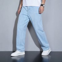 High Waist Straight Leg Jeans Trendy Casual Loose Trousers Solid Simple Design