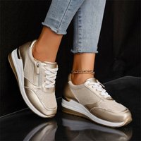 Large Size Women's Casual Sports Shoes Thick Sole Lace-Up Fashion Single Shoe Synthetic Upper