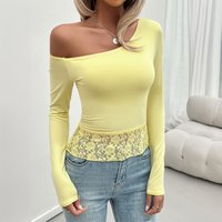 Clothing 2024 Autumn Winter Spot Y2K Sexy Pure Lace Splicing Knitted Long Sleeve T shirt Clothing