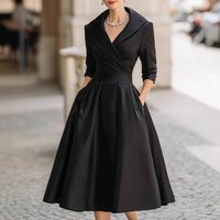 Elegant Satin Long Sleeve Belted Dress – Bohemian A-Line V-Neck Midi Dress For Women