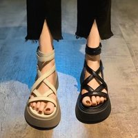 Fashionable Thick-Soled Platform Sandals For Women 2025 Summer New Versatile Cross-Strap Back-Zip Hollow Roman Boots