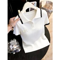 High End Knit Top Collar Short Sleeved Fashionable Stylish Versatile Slimming Style