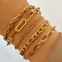Stainless Steel Bohemian Minimalist Metal Women’s Set With 5 Multi-layer Chain Bracelets