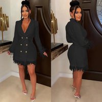 fashion V neck long sleeved double breasted tassel openwork dress