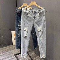 Clothing Strictly selected summer thin ripped jeans slim fit skinny nine point 2024 trend retro washed pants