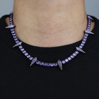 Hip Hop New 5mm Purple Zircon Inlaid Tennis Chain Black Panther Necklace Men's Necklace