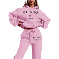 Plus Fleece Hoodie Set Trendy Letter Print Casual Streetwear Sweatshirt & Pants Outfit