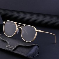 Vintage round frame sunglasses metal double beam driving sunglasses