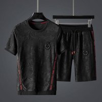 Clothing High end jacquard webbing splicing casual suit summer large style personality matching shorts two piece suit