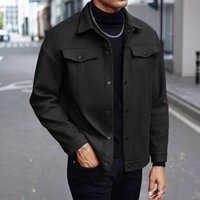 Casual Jacket Autumn Winter Stylish Button Up Coat Multiple Pockets Lightweight Polyester Blend Loose Fit Hooded