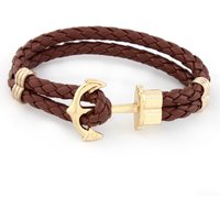Beaded Snake Pattern Anchor Hip Hop Personality Genuine Leather Bracelet High End Jewelry Accessories