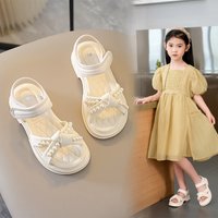 Girls‘ 2024 Summer New Children’s Sandals Soft Sole Pearl Little Girl Princess Middle Big Children Beach Shoes