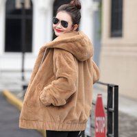Clothing mid length winter loose plush warm long sleeved plush short jacket