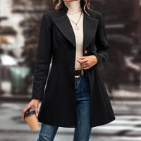 Women's Wool-Like Trench Coat, Slim Fit Double-Breasted Pea Coat With Notched Lapel, Fall & Winter Office Chic Outerwear